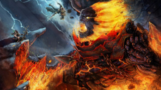 Demon storm lightning fire battle - a painting of a demon free wallpaper