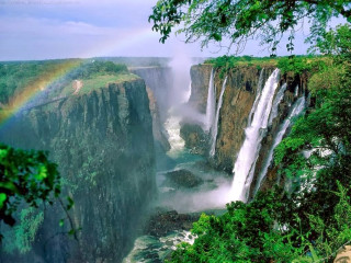 Rainbow waterfall jungle africa nature - a rainbow free wallpaper for desktop