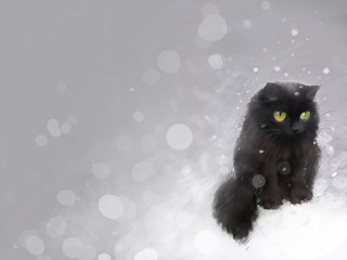 Black cat green eyes snow - charlie bowater free wallpaper for desktop