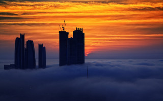 City skyline clouds sunset bird - above the cloud free wallpaper