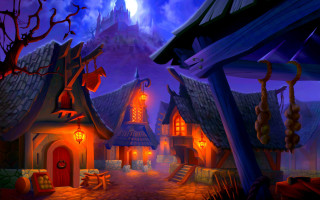 Village night castle fullmoon fantasy - andreas rocha free wallpaper