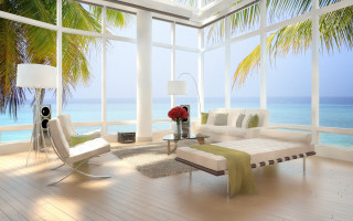Living room ocean view bamboo - a living room free wallpaper for desktop