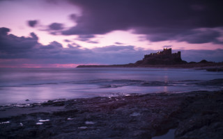 Castle rocky shore purple sky - a rocky shore free wallpaper