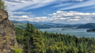 Scenic lake mountains cliff trees - scenic free wallpaper