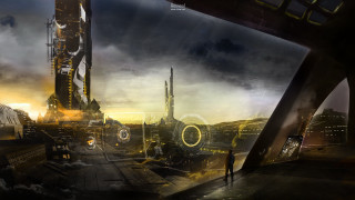 Futuristic city night man yellow - a futuristic city free wallpaper