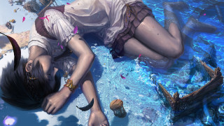 Woman water knife fish digital - her hand and a fish free wallpaper