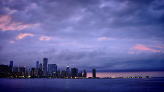 City skyline dusk water purple - dusk free wallpaper