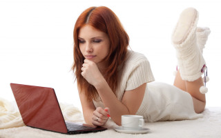 Woman laying laptop coffee blanket - detail free wallpaper for desktop