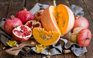 Fruit leaves nuts knife food - a bunch of fruit free wallpaper