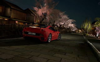 Red sports car night cherry - cherry blossom free wallpaper