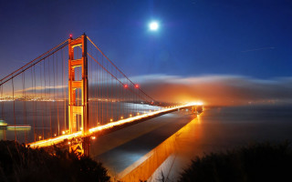 Long exposure bridge night full - a few light free wallpaper