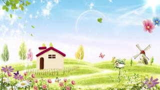 House field flowers butterflies windmill - a windmill in the distance free wallpaper