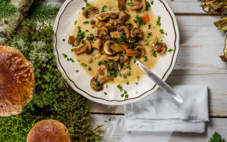Mushroom soup bowl spoon mushrooms - a napkin free wallpaper