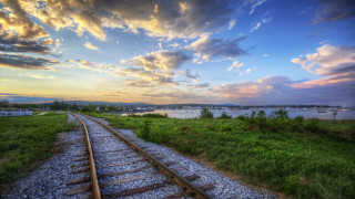 Sunset traintrack water boat city - hdri free wallpaper