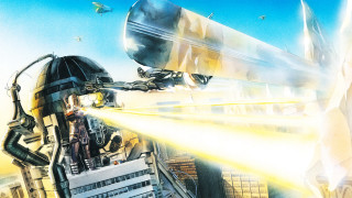 Cityscape robot man light beam - doug wildey free wallpaper