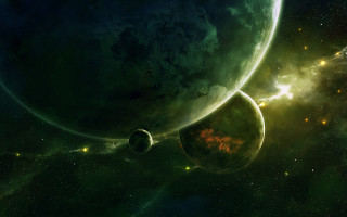 Planets starfield green glow horizon - planet free wallpaper for desktop