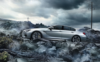 Silver car rocky road dark - a dark sky in the background free wallpaper