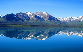 Mountain range reflection still lake - a still lake free wallpaper