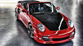 Red sports car black hood 4 - a black floor free wallpaper