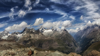 Mountain range clouds rocks panorama 2 - panoramic free wallpaper