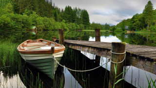 Lake dock boat forest garden - alexander johnston free wallpaper