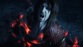 Woman fire ring embers glowing - her mouth open free wallpaper