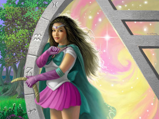 Purple dress woman sword tree - a green cape free wallpaper