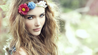 Woman flower hair fur portrait - celia fiennes free wallpaper