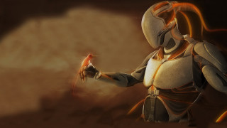 Cyberpunk android jones space suit - his hand and a bird free wallpaper