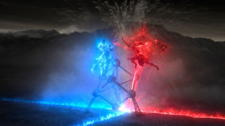 Couple hill fireworks mountain background - the air above them free wallpaper