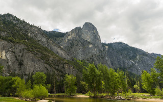 Mountain range river forest cloudy - wide angle len free wallpaper