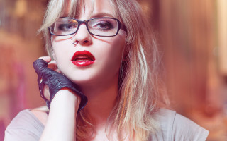 Woman glasses redlipstick portrait bandagedarm - a red lipstick free wallpaper