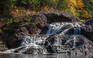 Waterfall boat fall foliage rock - the water near free wallpaper for desktop
