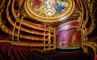 Auditorium painted ceiling clock stage - a large auditorium free wallpaper