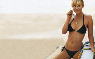 Beach surfboard blonde bikini precisionism - a towel free wallpaper