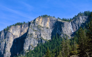 Mountain forest blue sky clouds 2 - waterfall free wallpaper for desktop