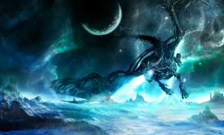 Dragon mountain moon sky fantasy - chris cold free wallpaper