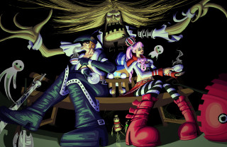 Couple pirate bench ghost cartoon - a bench free wallpaper