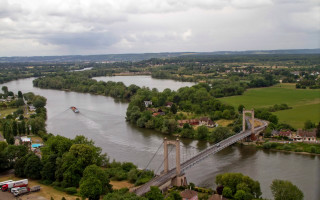 Bridge truck river tiltshift aerial - a truck free wallpaper
