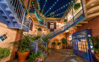 Enchanted cityscape blue door stairs - a blue door free wallpaper