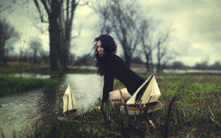 Woman boat field trees surreal - brooke shaden free wallpaper