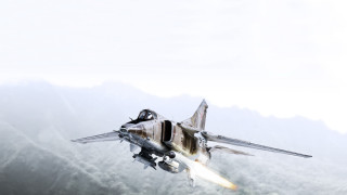 Fighter jet sky mountains fog - blender and photoshop free wallpaper
