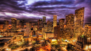City skyline night purple sky 2 - dave arredondo free wallpaper