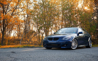 Blue car autumn leaves fireworks - orange leaf free wallpaper for desktop