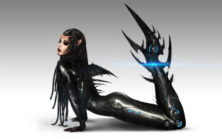 Woman black body suit cyberpunk - lostfish free wallpaper for desktop