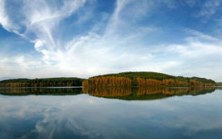 Lake island trees urban mountain - widescreen free wallpaper