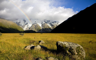 Rainbow mountains grassy field landscape - antoine ignace melling free wallpaper