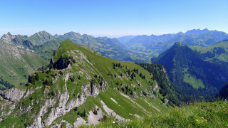 Mountain range grassy slope trees 3 - ada hill walker free wallpaper for desktop