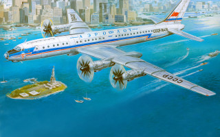 American scene plane city water - a small island in the middle free wallpaper