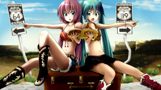 Anime girls suitcase road sign - a suitcase free wallpaper